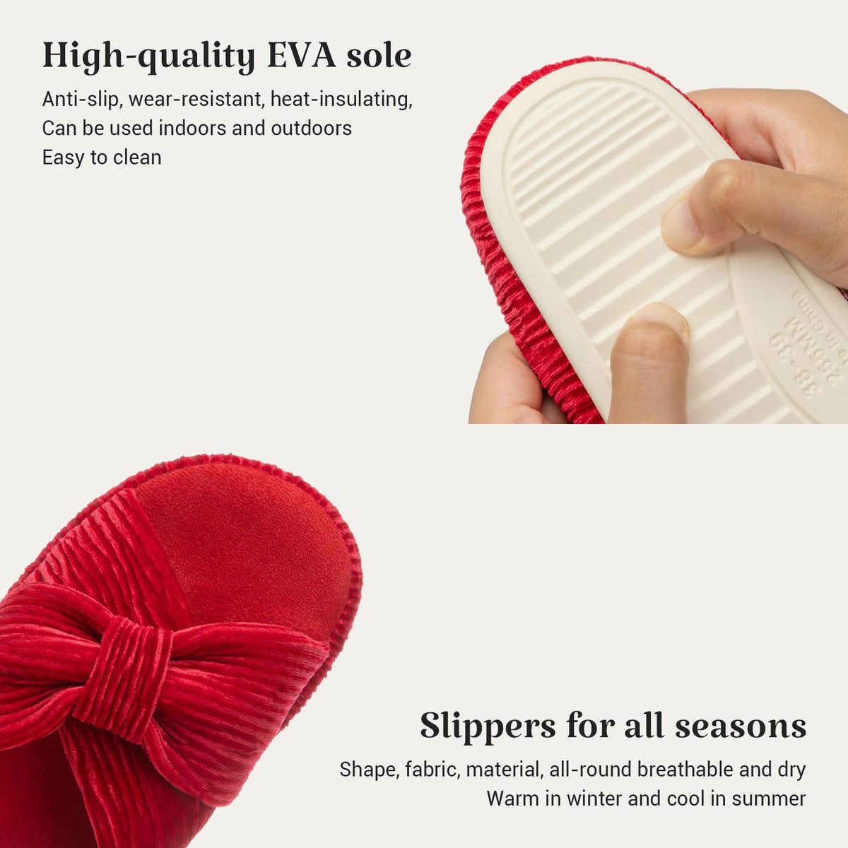 Slippers for Women Memory Foam House Bedroom Bow Crossbands Pearlescent Slipper Shoes Comfy Trendy Gift Slippers Red Size 5 6 5.5