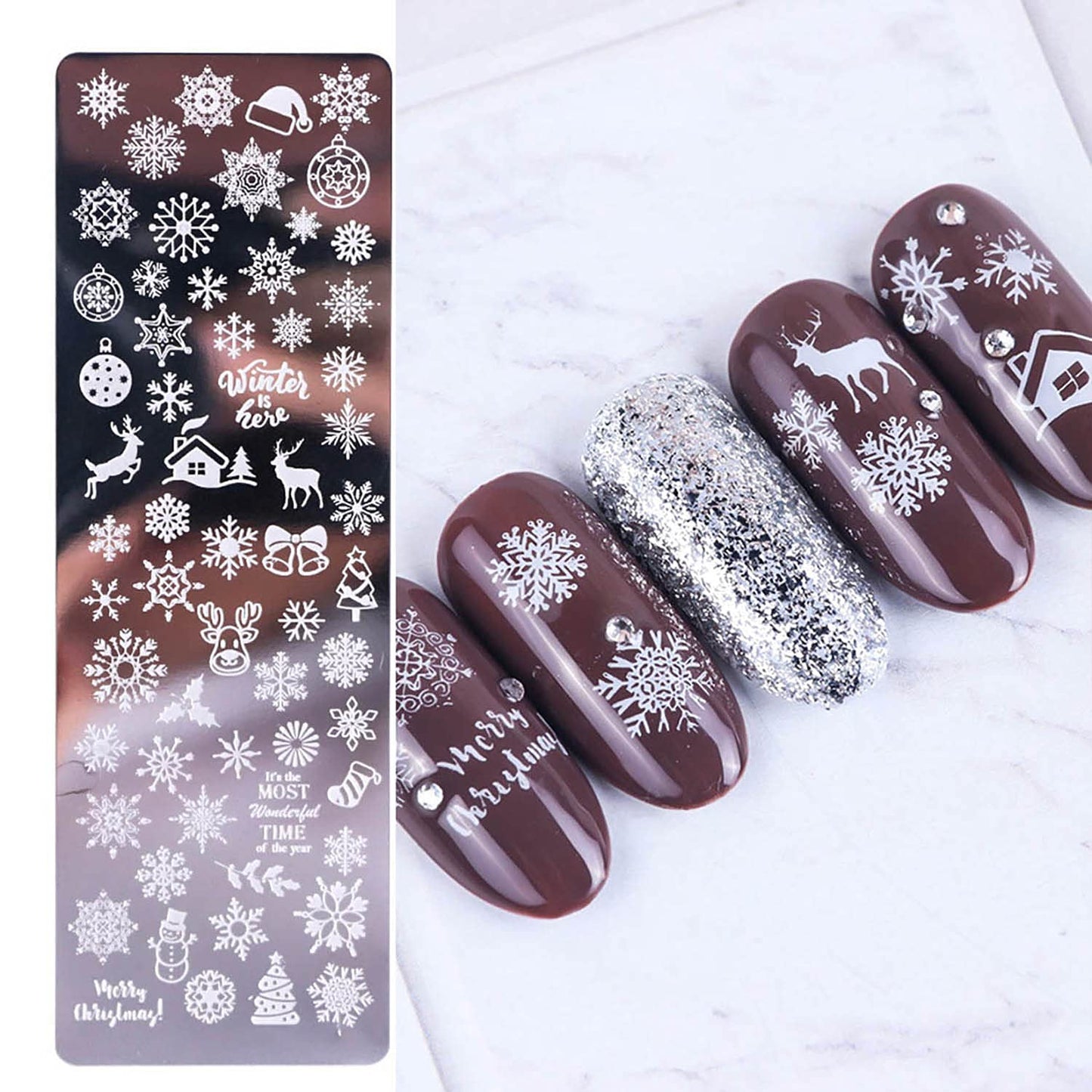 Nail Stamping Plate, DANNEASY 6 Pieces Nail Art Image Stamp Nail Template Kit With Nail Stamper, Scraper, Storage Bag (Nature Style)