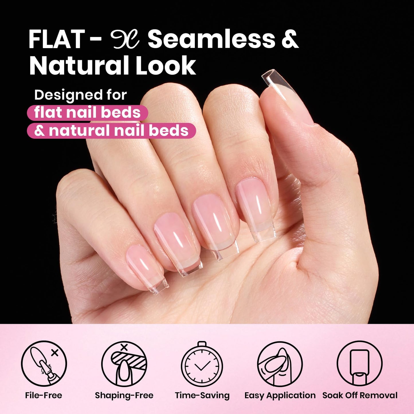 Beetles Gel Nail Tips Flat-X - Almond Coffin Short, 320pcs 16 Sizes, Pre-Etched Half Matte Full Cover Soft Acrylic Press on Easy DIY False Nail Extension Salon for Flat & Natural Nail Beds