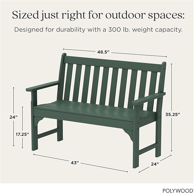 POLYWOOD Vineyard 48" Outdoor Patio Bench, Green
