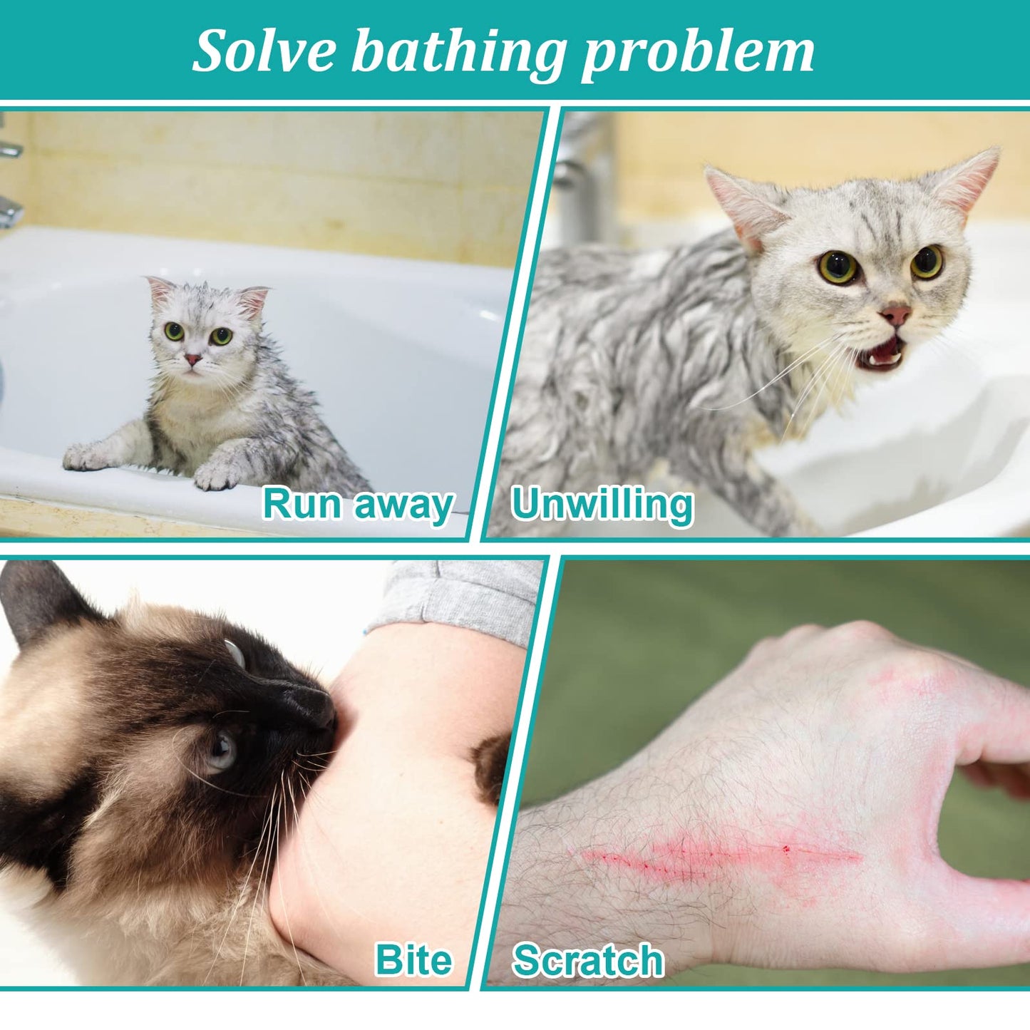Cat Bathing Bag, Breathable Mesh Cat Shower Washing Bag Anti Scratch Adjustable Cat Grooming Bag for Nail Trimming