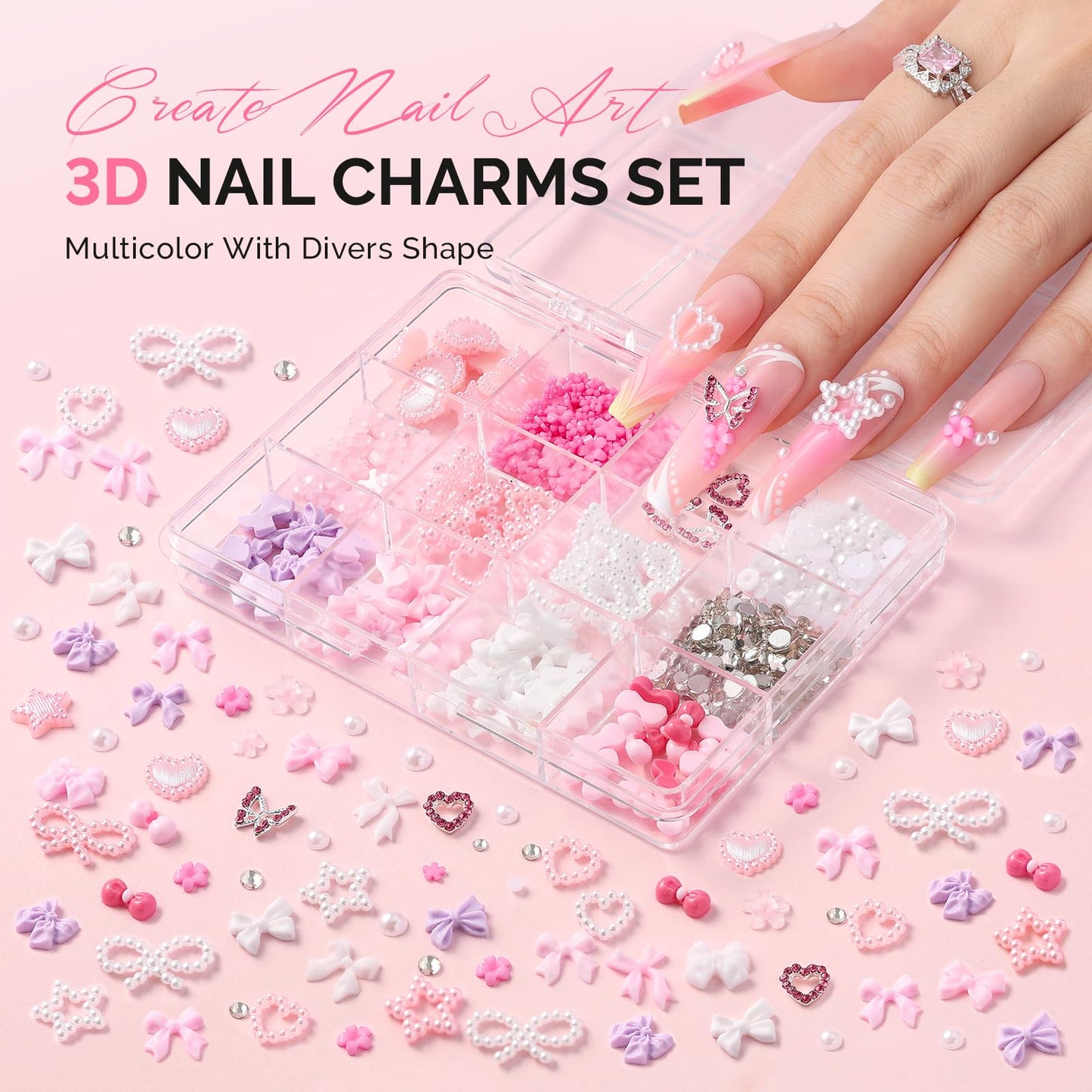 MelodySusie Handheld UV Light for Gel Nails with Stand with 3D Mixed Nail Charms and Gems