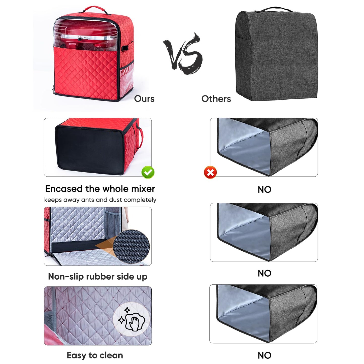 BAGSPRITE Stand Mixer Cover with Appliance Sliders Base Compatible with KitchenAid Mixer-Storage Bag for 4.5/5 Quart with Pockets for Kitchen Aid Accessories and Attachments