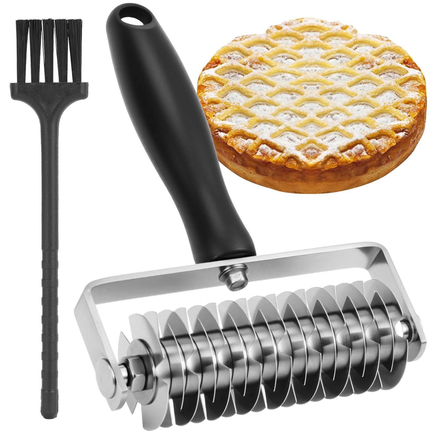 Ecavria Pastry Lattice Roller Cutter, Premium Stainless Steel Lattice Dough Cutter, Professional Pastry Cutting Tool for Beef Wellington Pie Bread Cookie Pizza