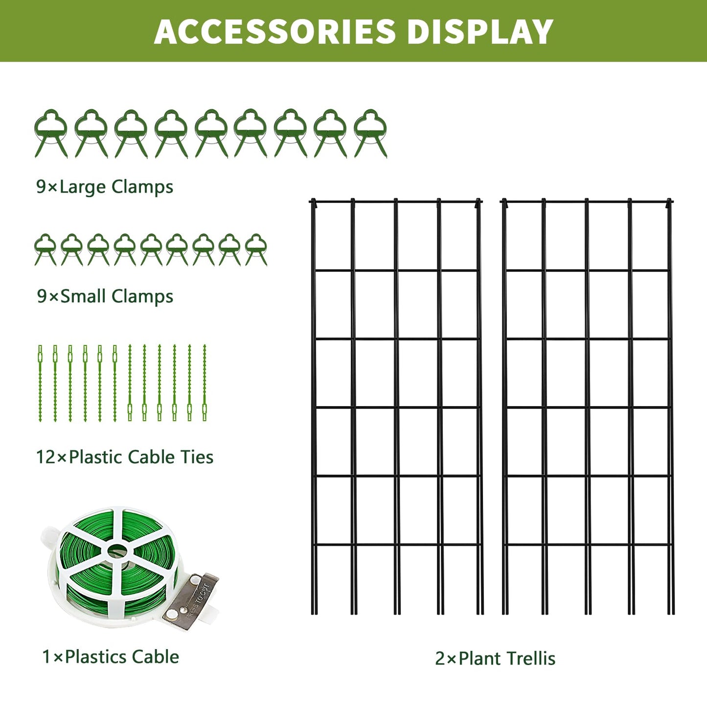 UrGROWA Cucumber Trellis 2 Pack, Foldable A-Frame Garden Trellis for Raised Bed Garden Grow Support with Plant Support Clips, Twist Ties, Plastic Ties, for Cucumber,Tomato, Climbing Plants and Flowers