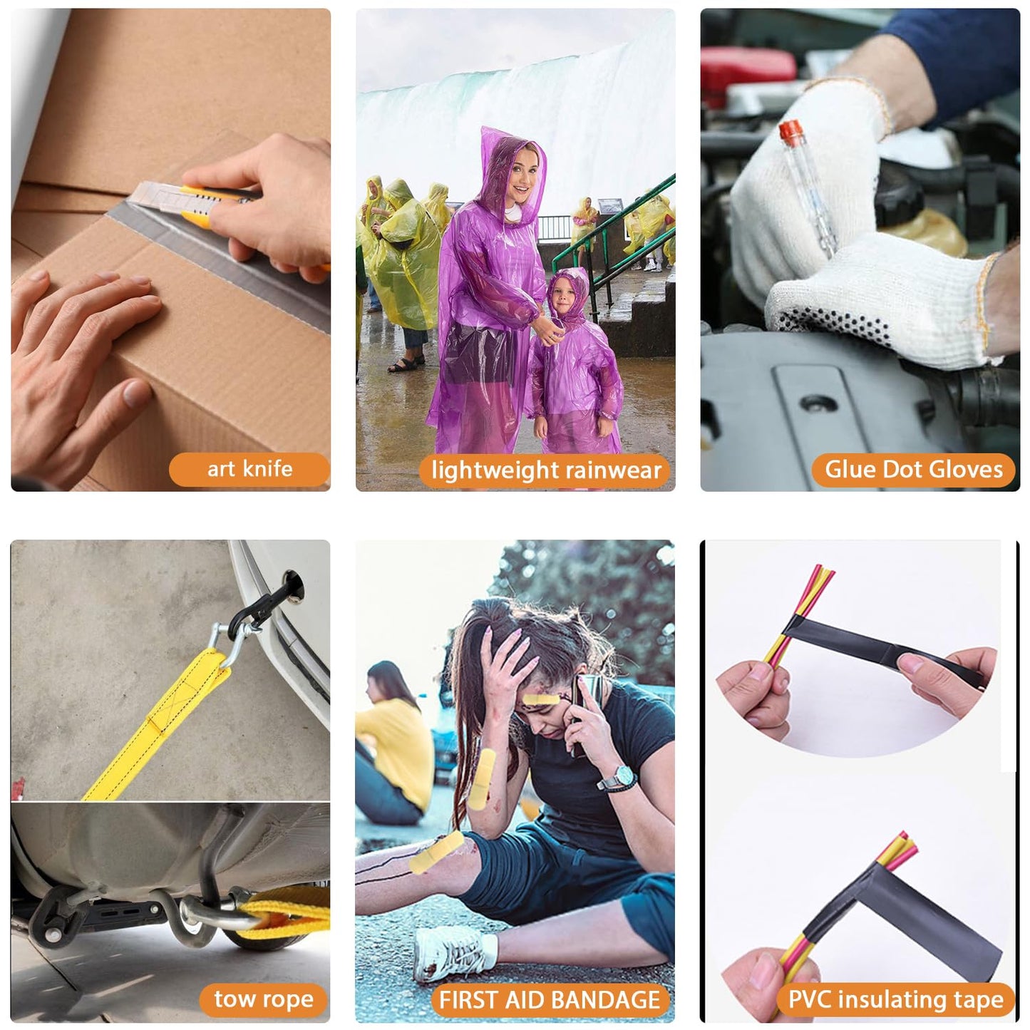 LIANXIN Car Roadside Emergency Kit,Car Safety Roadside Assistance Kit Jumper Cables, Headlamp,Tow Straps,Art Knife,Grey Automotive Emergency Kits