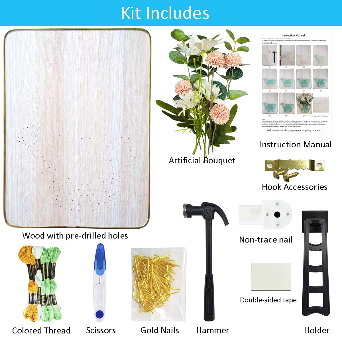Marynee DIY String Art Craft Kit for Adults,Teens,Beginner,Kids.Include All Necessary Accessories and Frame , Adults Crafts Kit, Home Wall Decorations Unique Gift(Vase 9.8 X 13.4 inch）