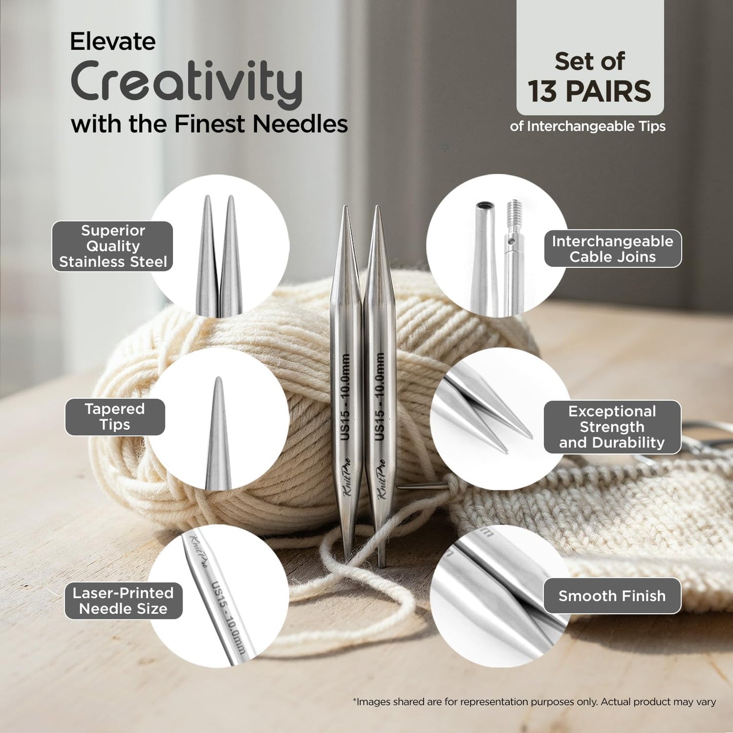 KnitPro Stelo Grande Normal Interchangeable Needle Set 5" (13cm) | 13 US Sizes (2.5 to 15)