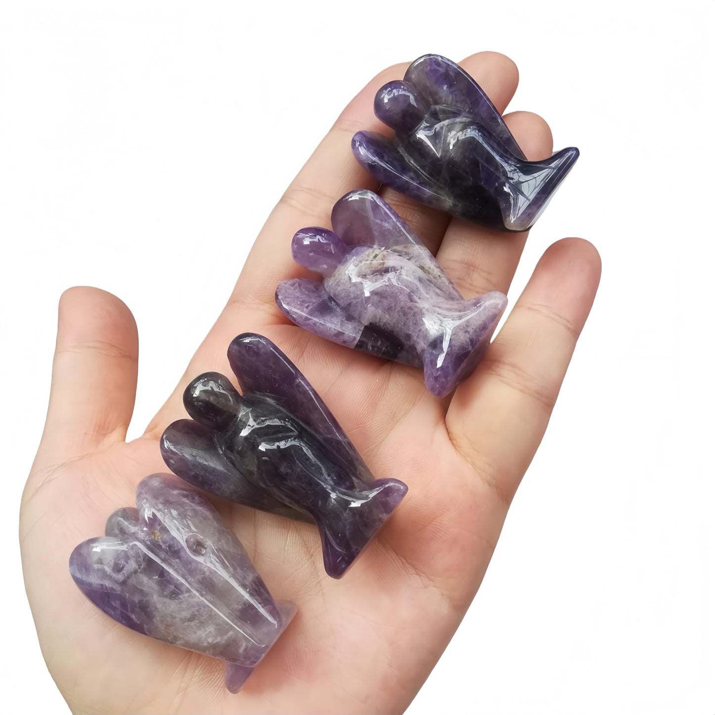 Afucats Natural Amethyst Healing Guardian Angel Indoor Decorative Stone,1.5 Inches Carving Pocket Palm Statue,Gift for Her Christmas Décor