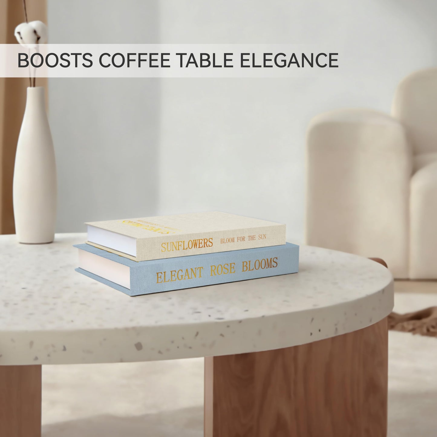 Sprsthai Premium Linen Decorative Book Box Set of 2 - Letter Gold Foil Embossed with Hidden Storage | Coffee Table, Bookshelf & Mantel Decor & Keepsake Organizer to Elevate Home Aesthetic,Blue
