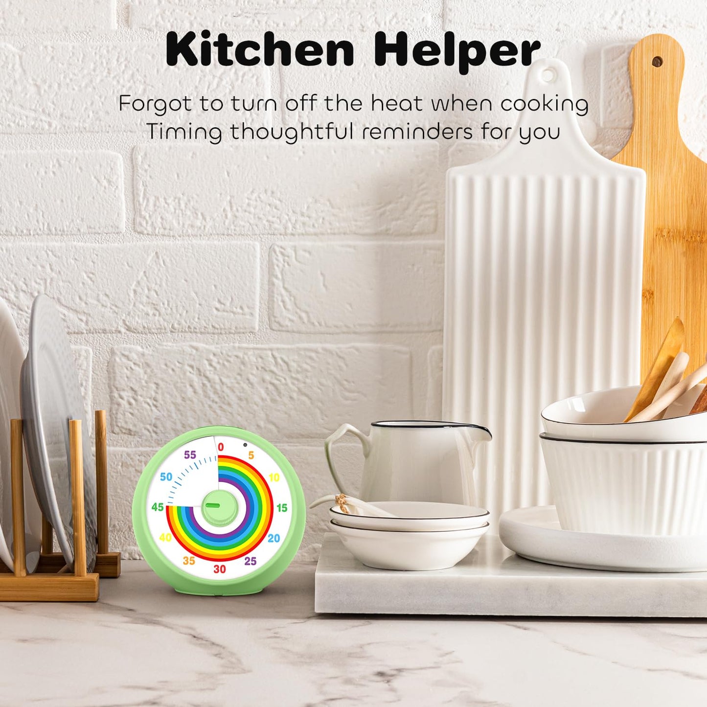 Visual Timer for Kids, 60-Minute Countdown Timer for Classroom Office Kitchen, Desk Timer Kids Time Management Tools with Silent Operation, Pomodoro Time Rainbow Pattern (Green)