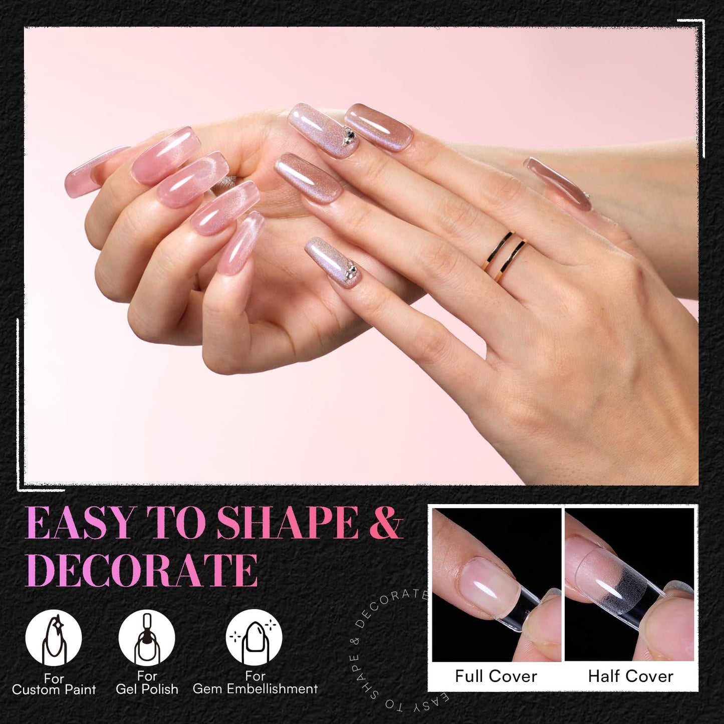 Makartt Short Square Nail Tips: 240PCS, 15 Sizes, Pre Shaped Clear Acrylic Fake Nails- Full Cover Half Matte Soft Press On Nail Extensions Long-lasting Supplies Salon and DIY at Home
