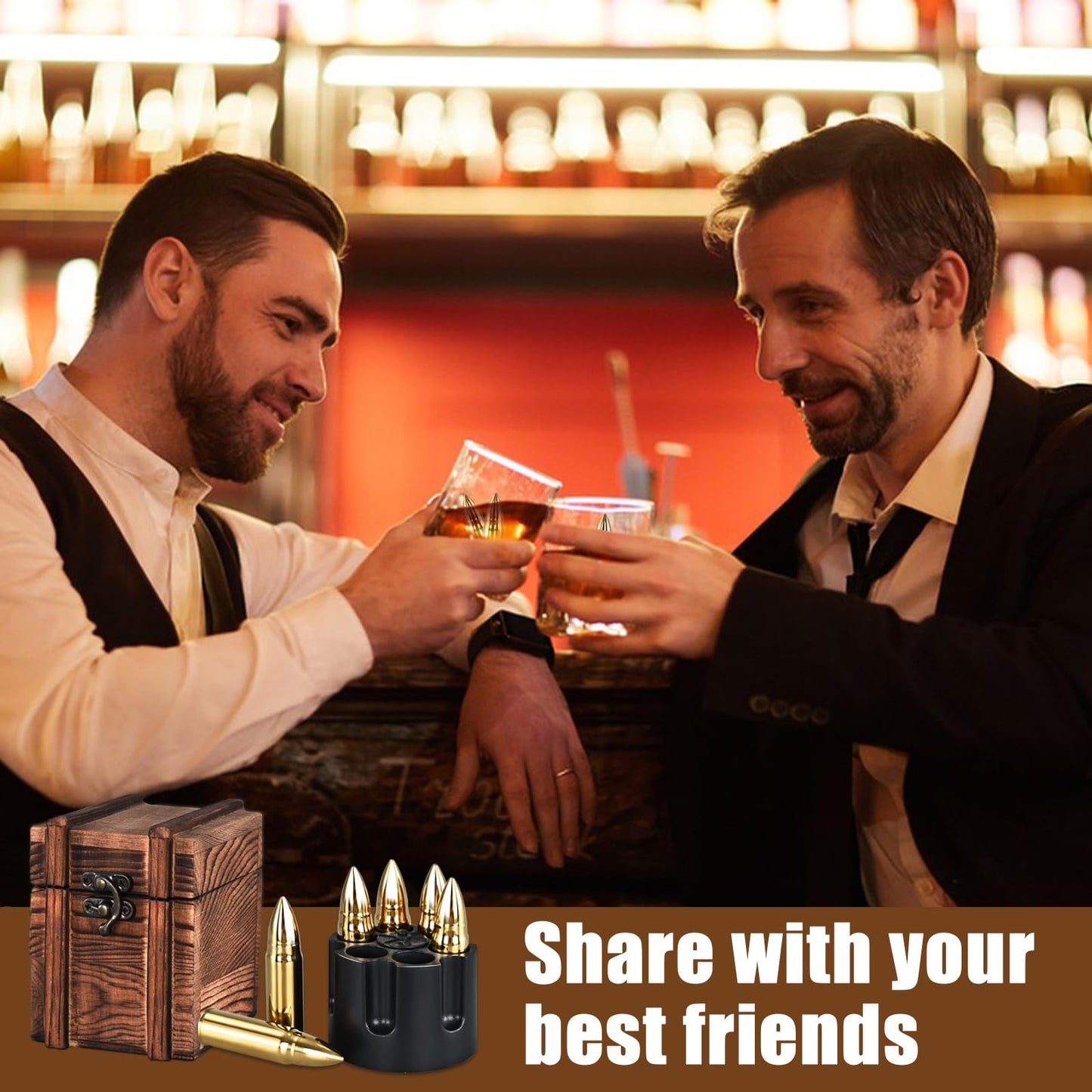 EooCoo Mens Gifts, Whiskey Stones Gift Set with 6 Pcs Stones and Box, Reusable Ice Cubes for Drinks, Cool Gadgets Bourbon Mens Gifts for Dad, Husband, Whiskey Lover