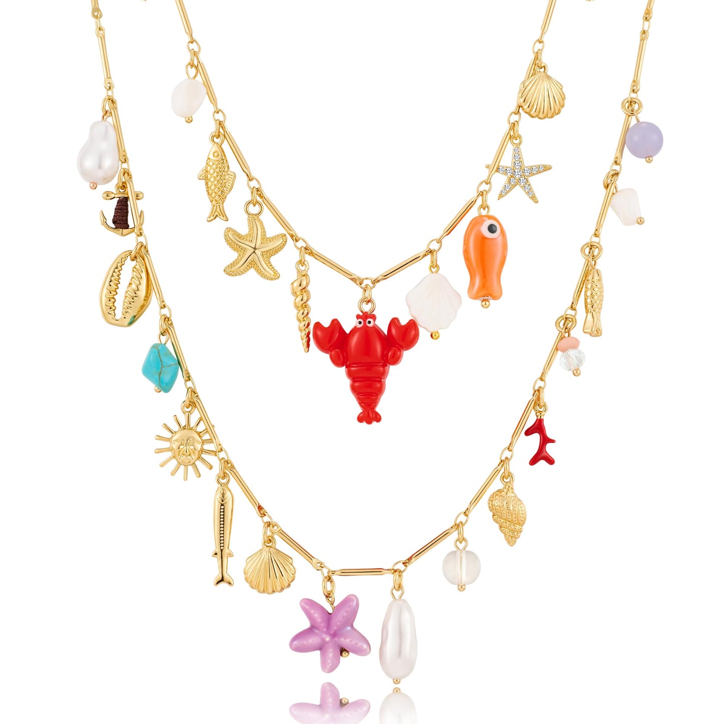 CLASSYZINT Layer Charm Necklace for Women Sea Shell Necklace Boho Shell Necklace Summer Starfish Shell Necklaces