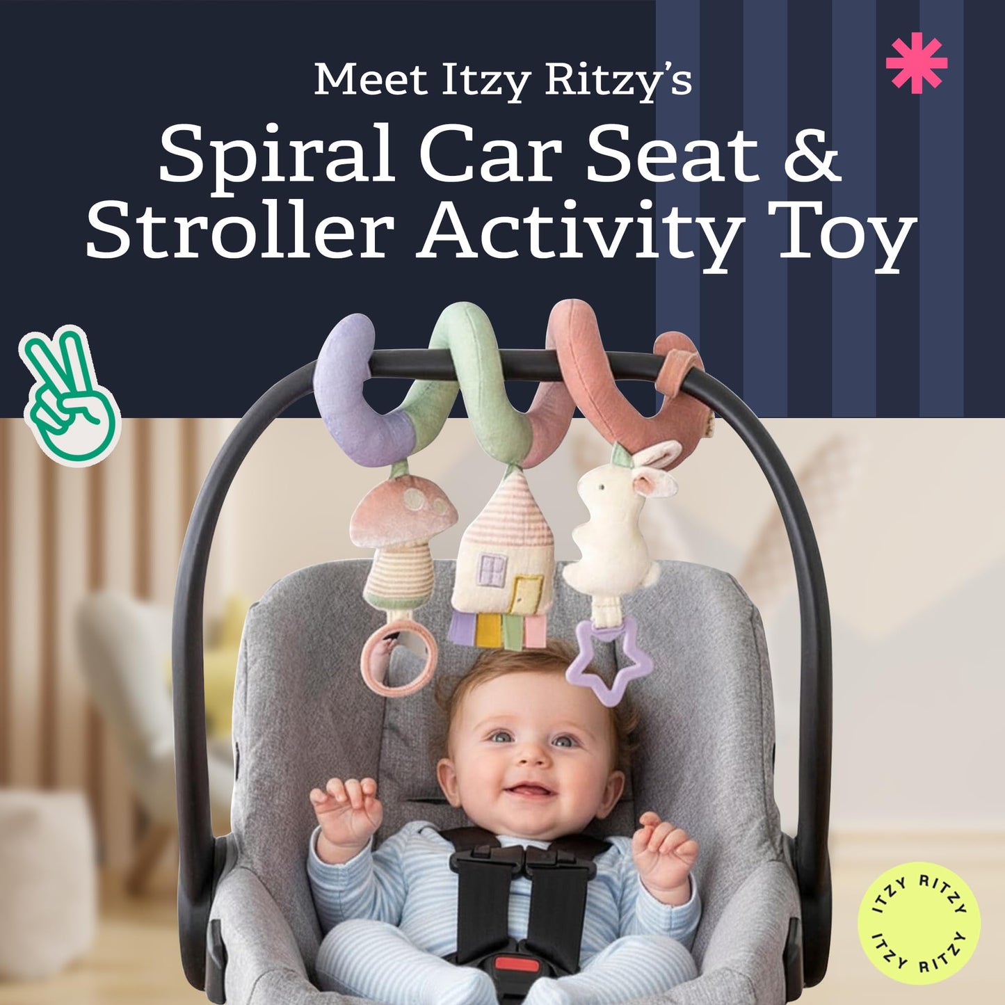 Itzy Ritzy Spiral Car Seat & Stroller Activity Toy - Stroller & Car Seat Toys for Ages 0 Months and Up - Hanging Toys Include Dangling Ring, Mirror and Textured Ribbons (Pastel Rainbow)