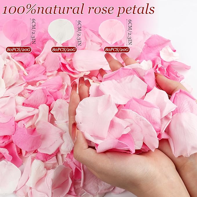 240 PCS Real Pink White Rose Flower Petals Confetti for Wedding Flower Girl to Throw 2.11oz Freeze Dried Rose Petal for Proposal Centerpieces Valentine's Day Romantic Night Decor