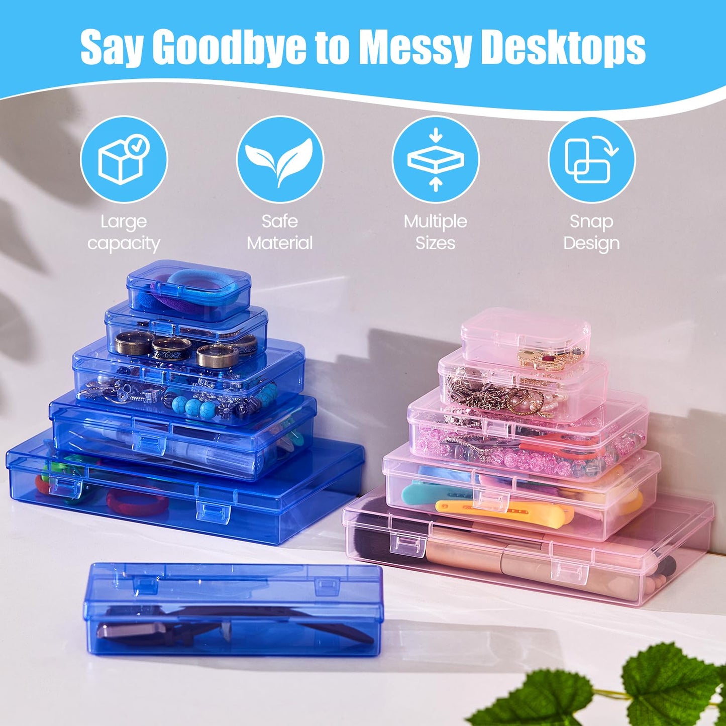 Goodma 4 Pieces Rectangular Plastic Boxes Empty Storage Organizer Containers with Hinged Lids for Small Items and Other Craft Projects (Pink, 7.1 x 4.3 x 1.2 inch)