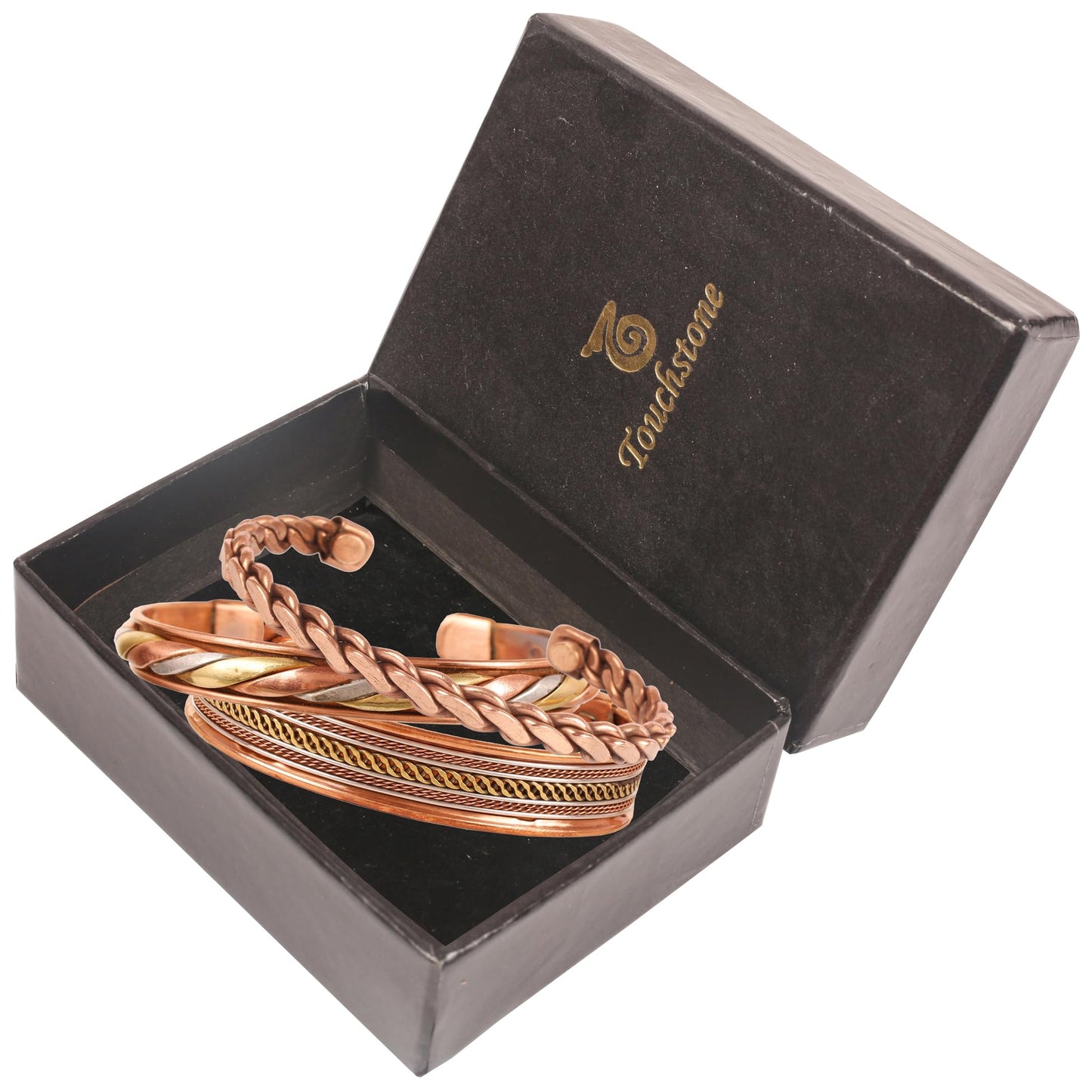 Touchstone copper bracelets | gift for men women |adjustable 100% pure solid real magnetic jewelry | handmade bracelet set combo | rope braided tibetan bangles. Set of 3 different designs