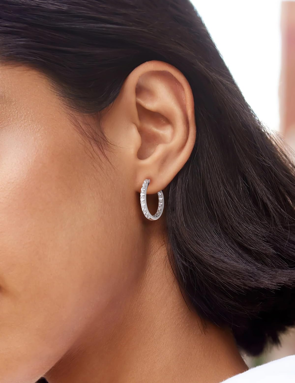 RANDES 925 Sterling Silver Hoop Earrings 20mm Cubic Zirconia Cz Earring Hoops for Women Trendy 2.5 Carat Round Cubic Zirconia Wedding Earrings