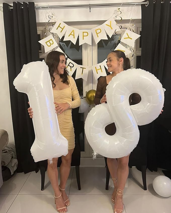 White Number 13 Balloon 40 inch, 13 Number Balloons, 13th White Birthday Decorations for Girls Boys 13 Year Old Party Supplies