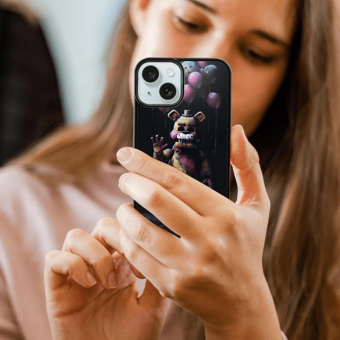 MMYAJT Black Cute Phone Case Fit for iPhone 15, TPU Shockproof Protective iPhone Case Horror Video Game Phone Cover Gift for Boy Girl Men Women