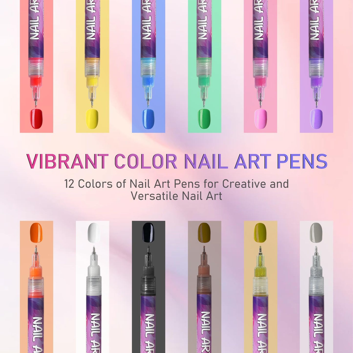12 Color Nail Art Pens Set - Graffiti Dotting Pen + Painting Liner Brush, All-in-One Nail Polish Art Kit for DIY Manicure & Beauty Adorn Drawing Tools