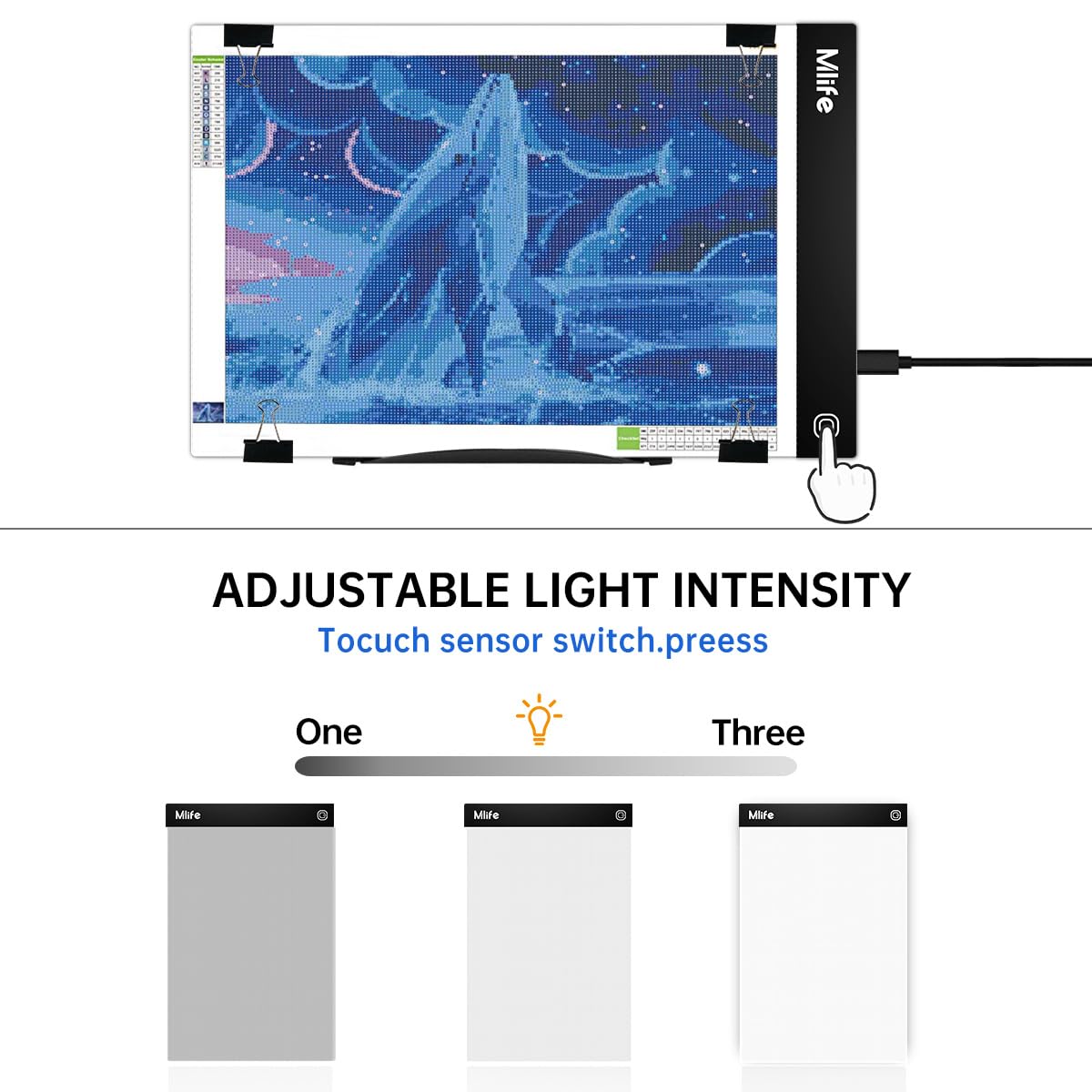Mlife B4 LED Light Pad Kit - Upgraded Diamond Art Painting Light Box Dimmable Tracing Light Board, Sketching, Animation, Drawing Light Box with 4 Fasten Clips and Metal Stand