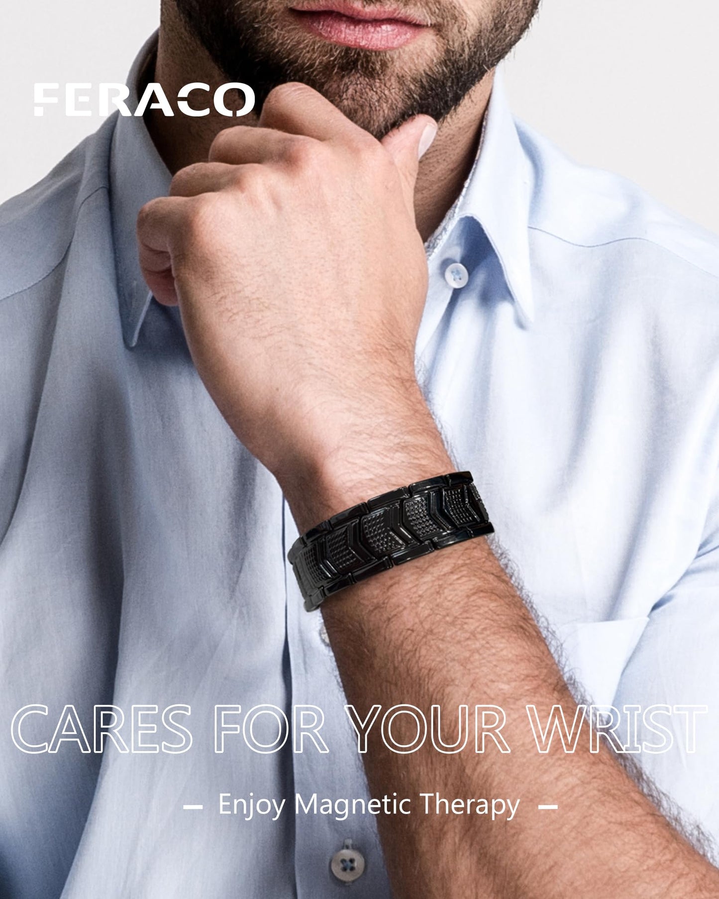 Feraco Copper Bracelet for Men 3X Strength,Magnetic Therapy Bracelet Copper Jewelry with Powerful 3800 Gauss Magnets,Cooper Bracelet for Man,Premium Fold-Over Clasp(Black)