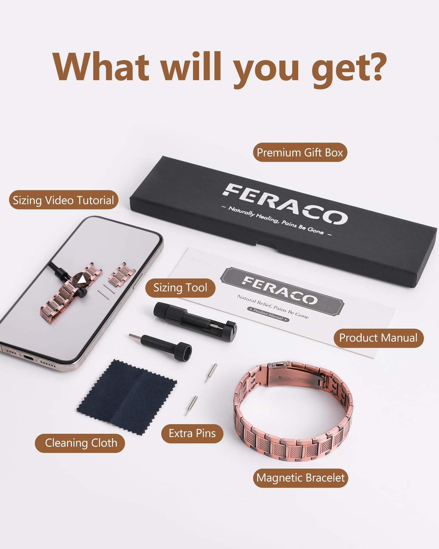 Feraco Copper Bracelet for Men, 3X Strength Magnetic Therapy Bracelet Copper Jewelry with Powerful 3800 Gauss Magnets