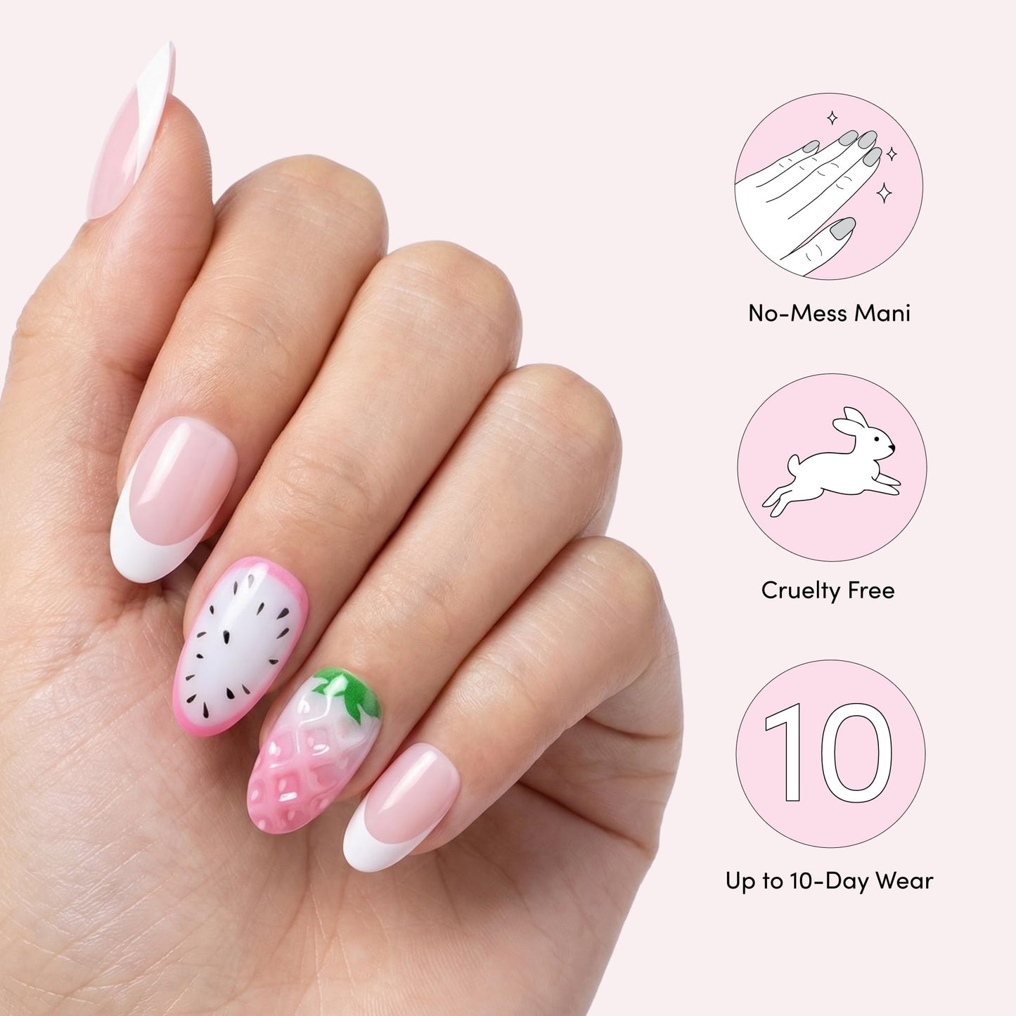 Dashing Diva Magic Press Nail Set - Playa 1 - Long Almond Press On Nails - Long Lasting Gel - Lasts Up to 10 Days - Summer Gel Set - 4-Piece Manicure Kit with 30 Nails