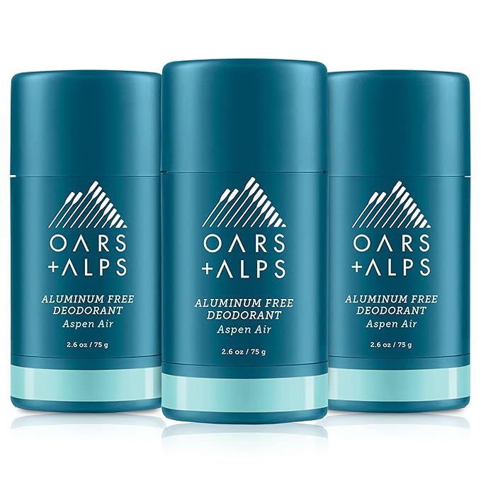 Oars + Alps Aluminum Free Deodorant for Men and Women, Dermatologist Tested and Made with Clean Ingredients, Travel Size, Aspen Air, 3 Pack, 2.6 Oz Each