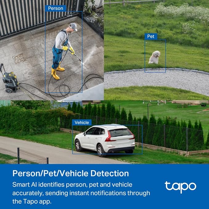 Tapo 3K 5MP Outdoor Pan/Tilt Security Wi-Fi Camera – 360° View, Free Person/Vehicle Detection, Starlight Color Night Vision, IP66, Sound and Light Alarm, Works w/Alexa and Google Home, VistaCam 360°
