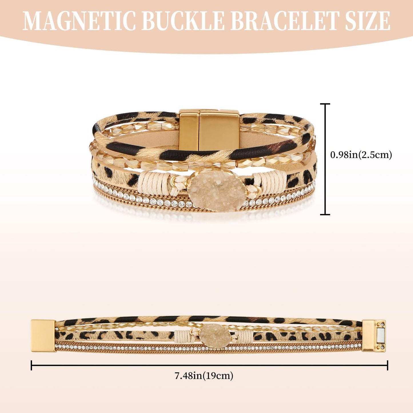 QIUTIMIY Leather Bracelets for Women Trendy Boho Cuff Bracelet Layered Bangle with Clasp Hand Wrist Jewelry Western(Style 7-Leopard)