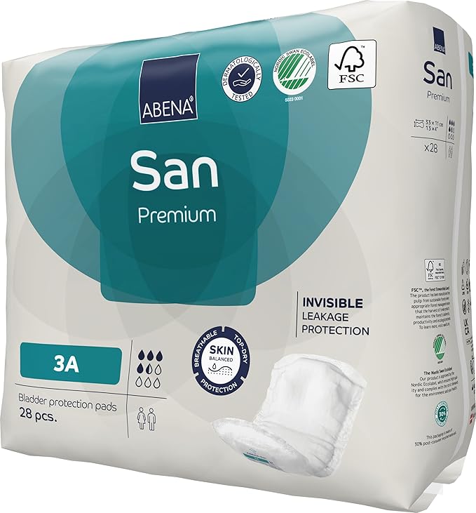 Abena San Premium Incontinence Pads, Light Absorbency, (Sizes 1 to 3A), Size 3A, (Pack of 7, 196 Count Total)