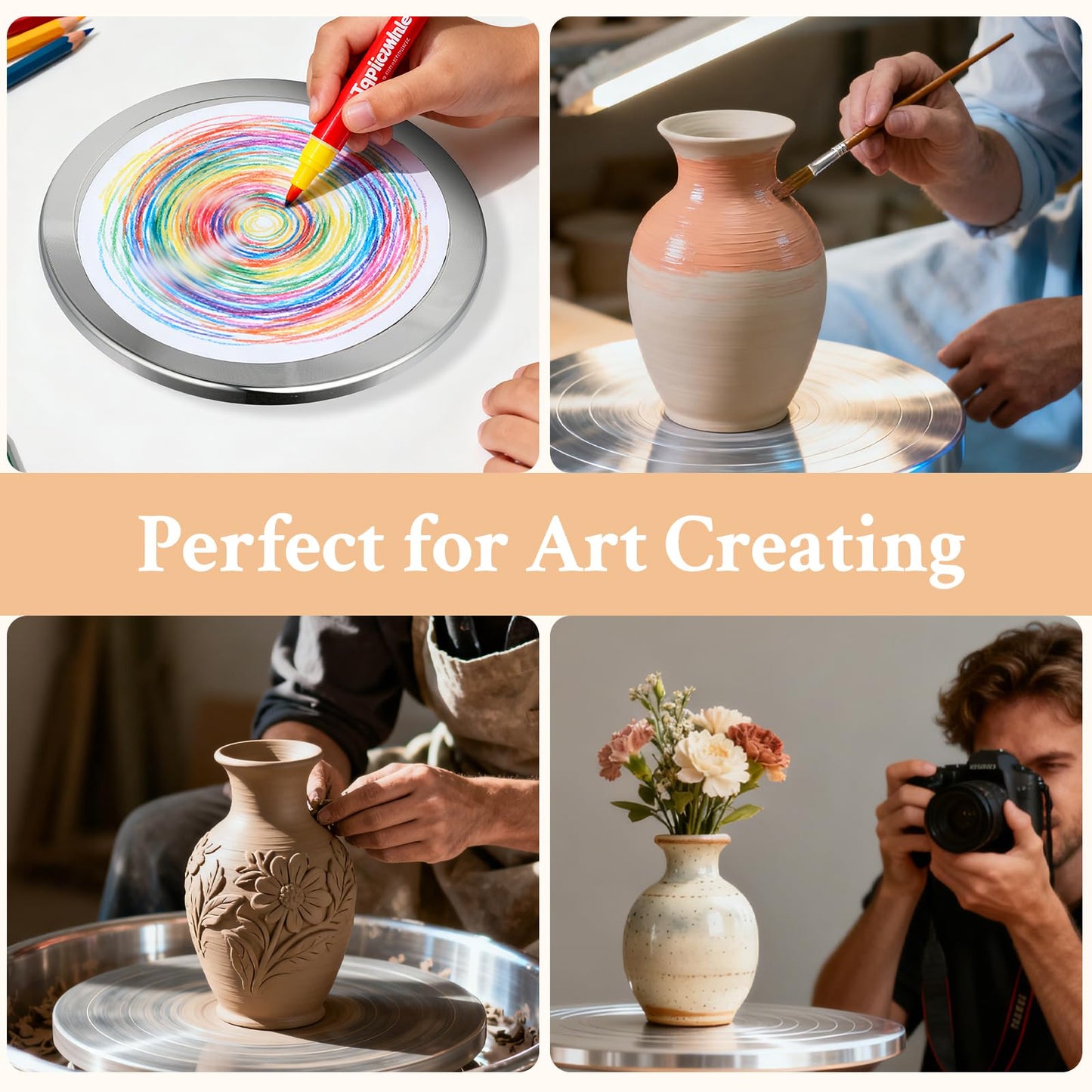 Yncotte Pottery Wheel, 7 Inch Sculpting Wheel Double-Sided Banding Wheel Pottery Turntable Aluminium Alloy Metal Rotating with Ball Bearings for Ceramics Clay Model Making Cake Decor Paint Spraying