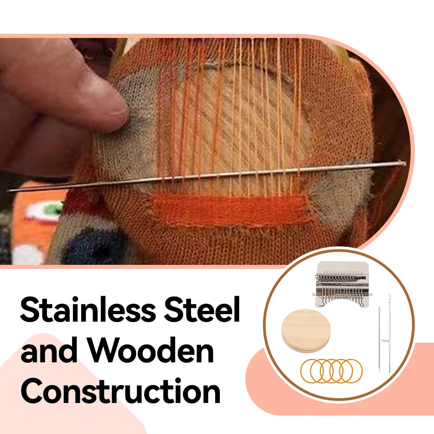 Agatige Speedweve Small Mini Darning Looms, Wooden Loom Speedweve Type Weave Tool Knit Patch Kit for DIY Crafts Mending Jeans Clothes Tapestries Carpets Scarves (21 Needles)