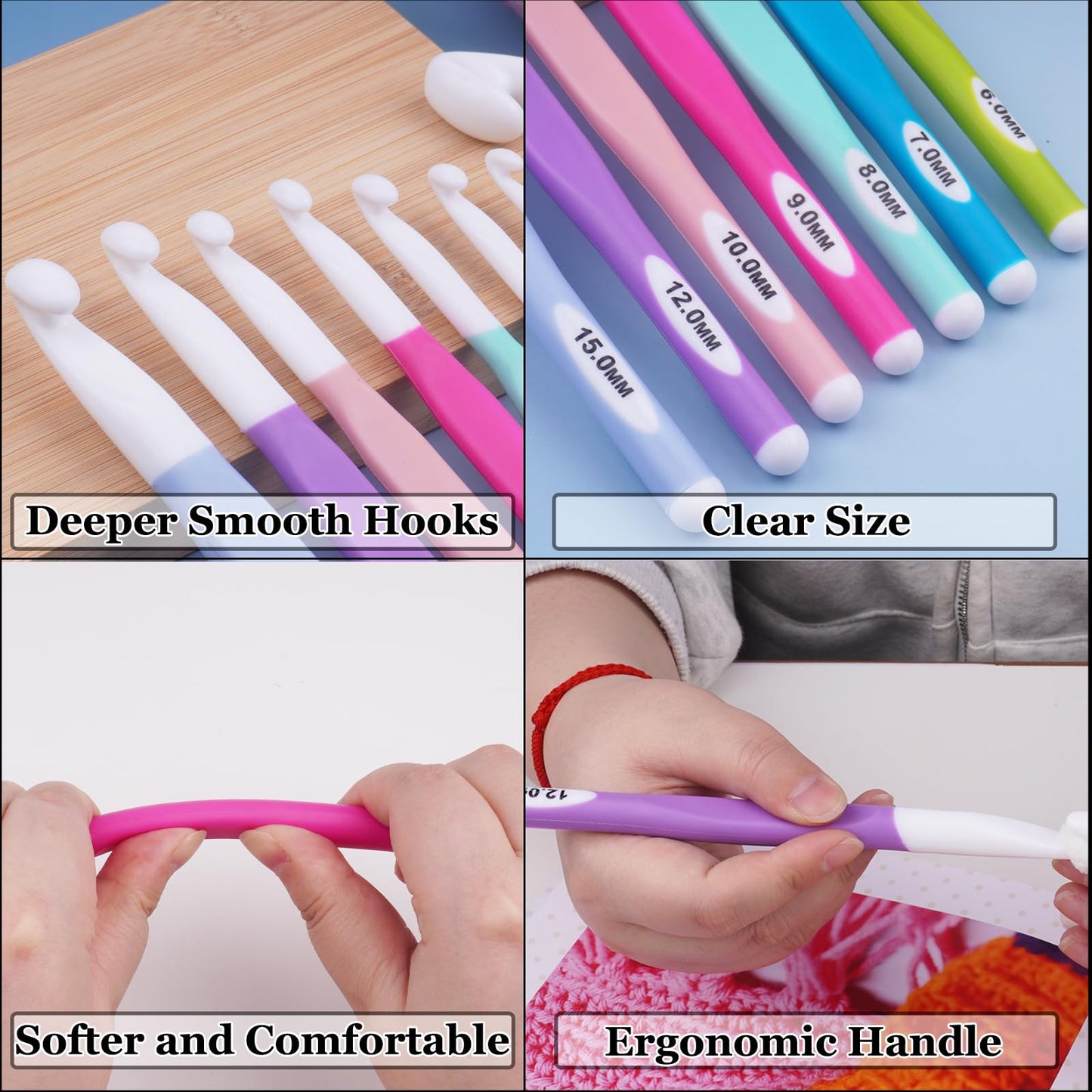 Hobekoee 36Pcs Crochet Hooks Set with Case,8 Sizes Ergonomic Crochet Hooks for Arthritic Hands,Long Crochet Needles 6mm-20mm Crochet for Weaving Blankets,Coaster,Bag
