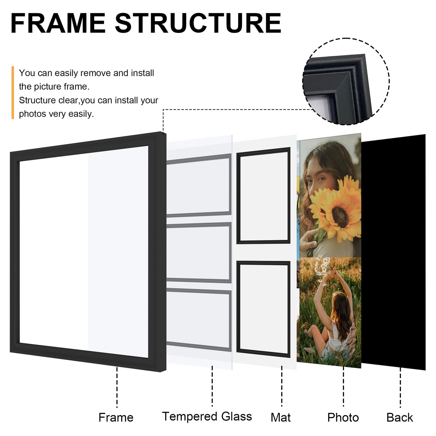 iRahmen 4x6 Collage Picture Frame with Tempered Glass - Display Five 4 x 6 Photos, Wood Frames Home Decor Wall Mount, Black