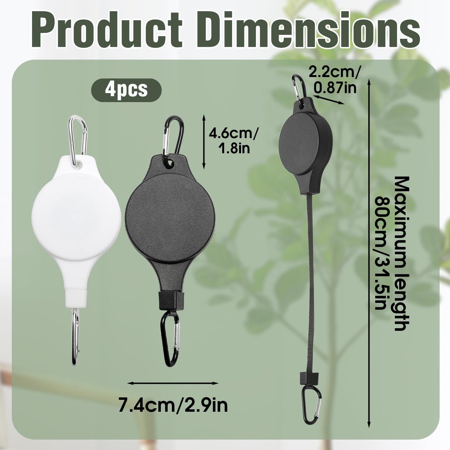 Muomdid 4-Pack Retractable Plant Hanger, Adjustable Height Plant Pulley Hook for Indoor Outdoor Hanging Baskets, Flower Pots, Bird Feeders, Black & White