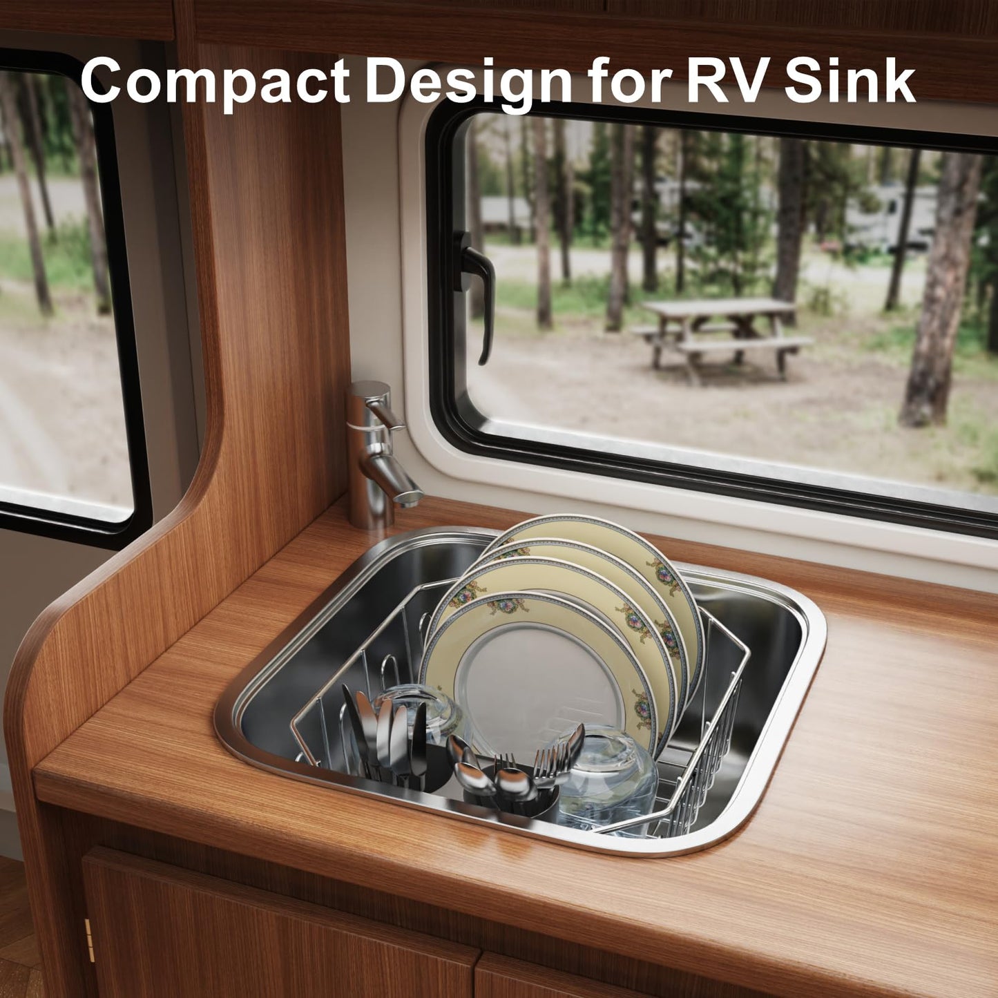 GSlife Small in Sink Dish Drying Rack - Stainless Steel Compact Dish Drainer for RV Kitchen Apartment Sink, Rust Resistant Inside Sink Rack, 1–2 Person Households, 11.6" W x 13.4" L, Silver