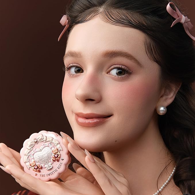 Flower Knows The Sweetie Bear Collection Silk Satin Blush,Seamless Soft Blendable Pressed Powder Pink Blush,Highly Pigmented & Long Lasting Natural Finish,0.18 Oz(03 Rose Chanson)