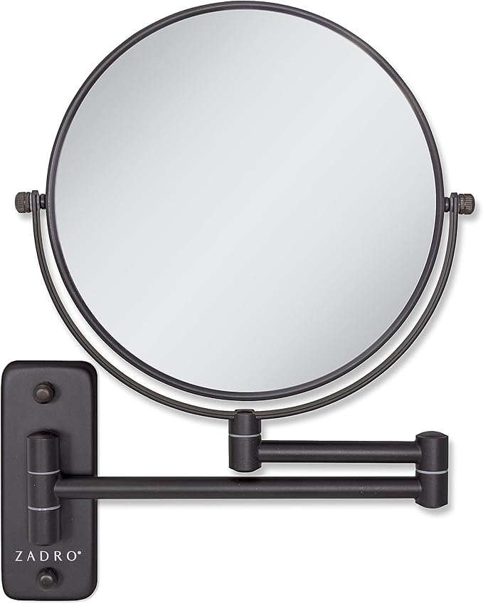 Zadro 7" Wall Mounted Wardrobe, Vanity Makeup Mirror with Magnification & Extending Arm (Large | 12.25" x 12" | 8X/1X, Oil-Rubbed Bronze)
