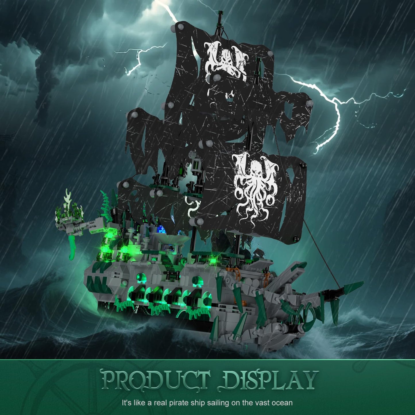 Brihappen Ghost Ship Flying Dutchman Building Blocks Set for Adults (1100 Pieces) - Pirate Ship Model with Light Home Office Collection, Birthday Gifts for Building Blocks Lover