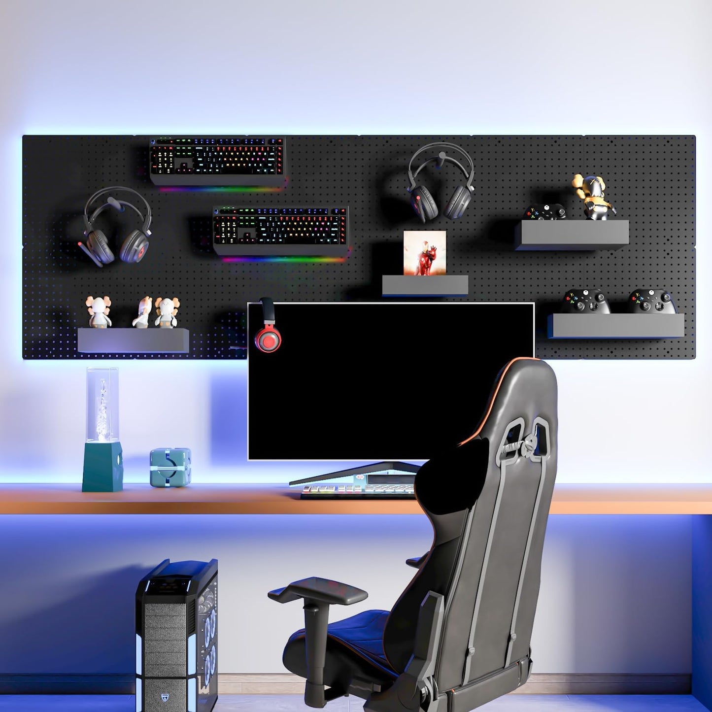 FZK Peg Board, 25pcs PegBoard Wall Organizer, 12in*12in, Includes 4 Black Pegboard and Accessories, Plastic PegBoard for Room, Office, Game Room, Kitchen and Bathroom