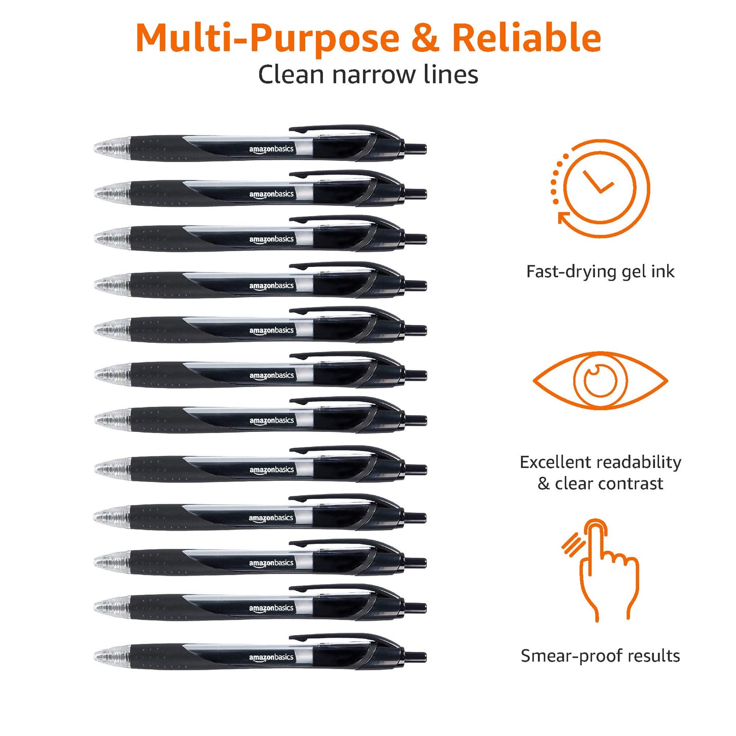 Amazon Basics Retractable Gel Ink Pens for Note-Taking and Office Writing, Fine Point 0.7mm, Smooth Writing, Black, 12-Pack