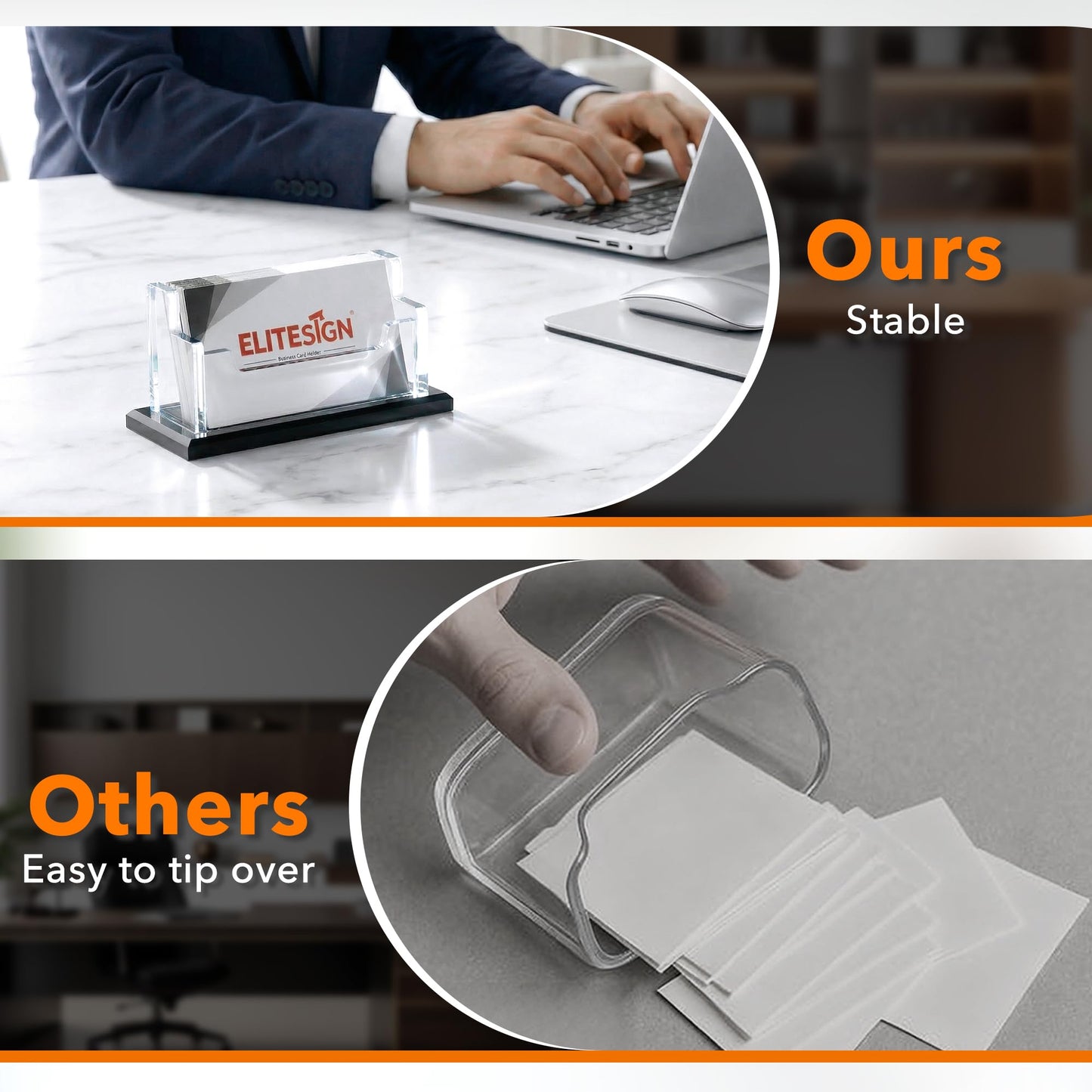 EliteSign 2 Pack Business Card Holder - Business Card Organizer with Black Base, Acrylic Name Cards Holder for Office, Reception, Vendor Booth and Trade Shows, Basic Office Supplies for Desk