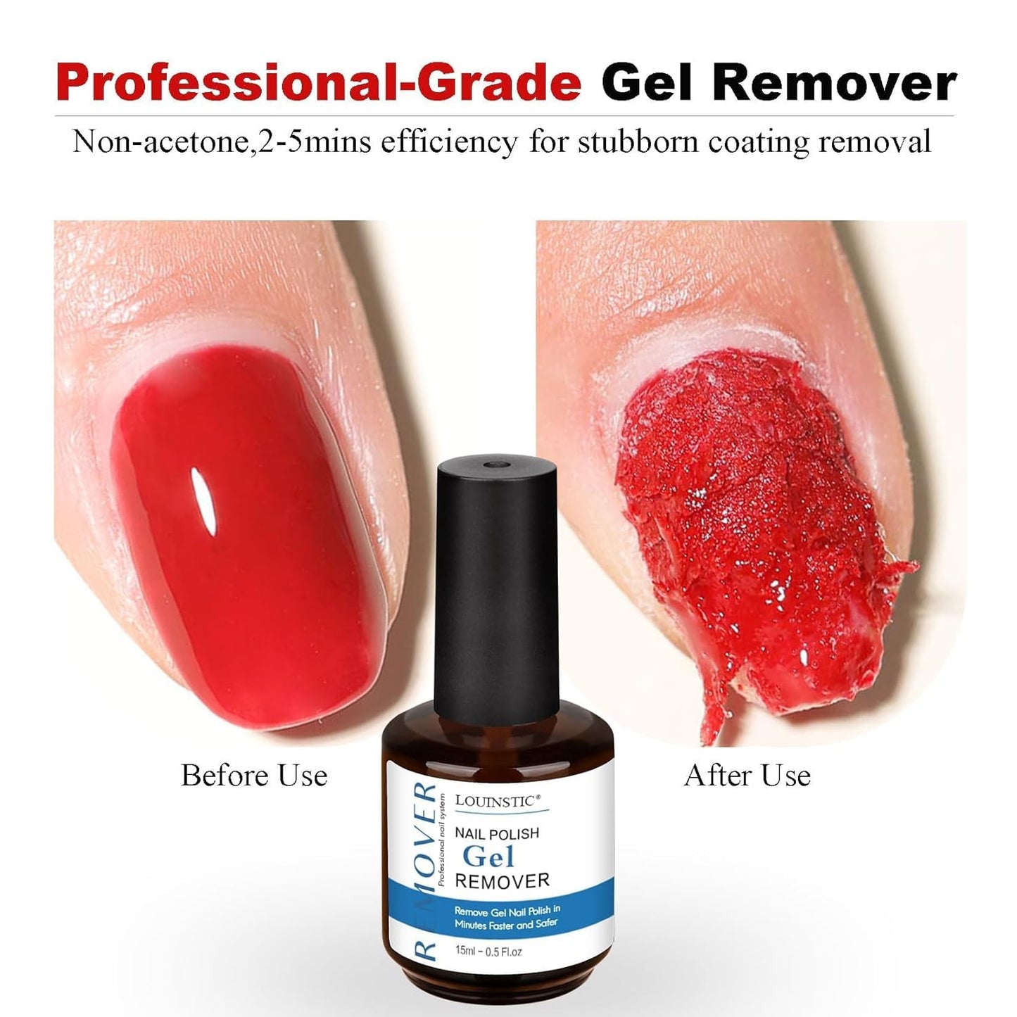 LOUINSTIC Gel Remover Kit – 3 Pcs (45ml) – Quick, Gentle Nail Care Solution for Home or Pro Use with Nail File