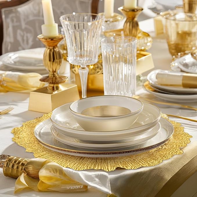 EI 50pcs Gold Charger Plates,13 Inch Charger Plates Bulk,Round Ruffled Rim Chargers for Dinner Plate,Table Chargers for Wedding,Party