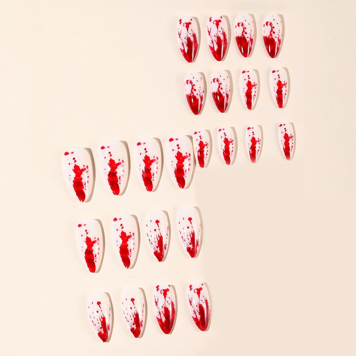MISUD Press on Nails - Medium Stiletto Glue on Nails with Goth Blood, Acrylic Gothic Horror Design 24 pcs