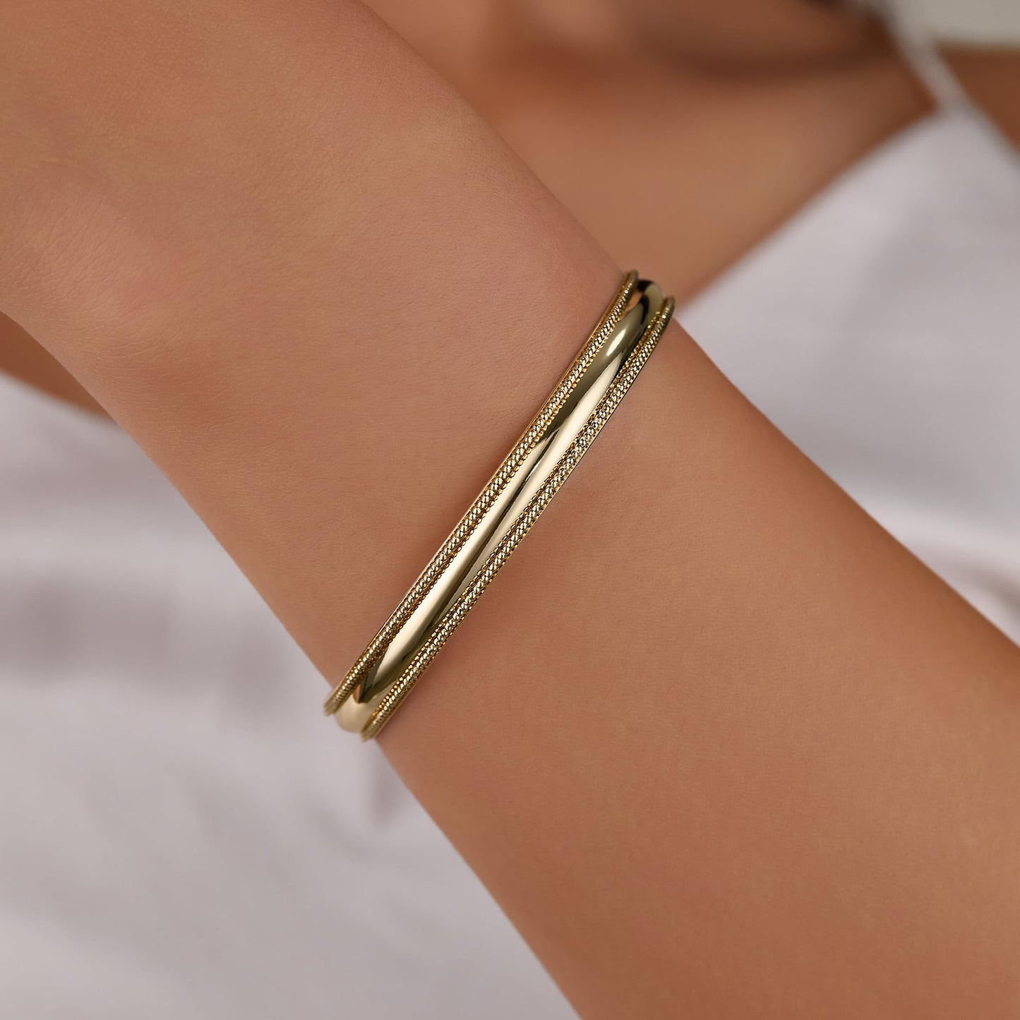 SHINYTE CATALINE 14K Plated Gold Adjustable Cuff Bracelet for Women,Dainty Stackable Gold Bangle Mothers Day Gift for Girlfriend,Wife,Lover,Mom